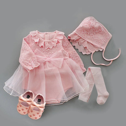 Image of Newborn Baby Girl Dresses Clothes For 0-3 Month Set Party Birthday Dress Outfits 0-1 Years Shoes Tights & Long Socks Christening-FrenzyAfricanFashion.com