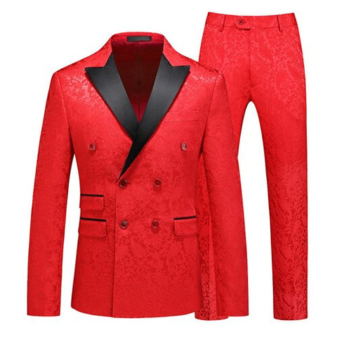 Image of Fashion Luxury Wedding Banquet Groom Dress 2 Piece Suit British Style Classic Men Prom Party Jacquard Blazer and Pants-FrenzyAfricanFashion.com