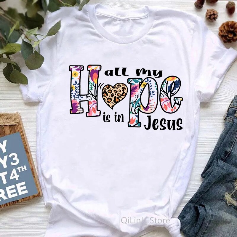 All My Hope Is In Jesus Graphic Print T-Shirt Women-FrenzyAfricanFashion.com