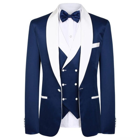 Image of Tailor Made Royal Blue Men&#39;s Suit 2021 Groom Tuxedos Peak Lapel Best Man Suits Mens Wedding Suits (Jacket+Pants+Vest)-FrenzyAfricanFashion.com