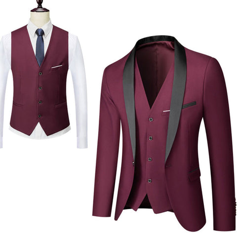 Image of Wedding Eveing Dress 3 Pieces Jacket+Pants+Vest Men Suit Set Slim Fit Tuxedo Male Blazer Customized British Style Bride Clothing-FrenzyAfricanFashion.com