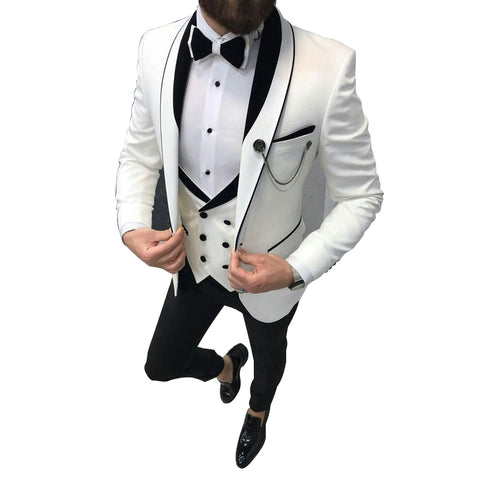 Image of New 2021 Wedding Dress Three Piece Set Slim Fit Jacket+Trousers Double Breasted Vest Luxurious Tuxedo High Quality Blazers-FrenzyAfricanFashion.com