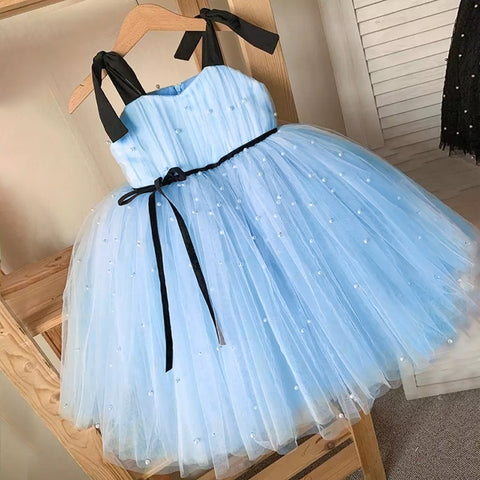 Image of Kids Dress For Girls Strap Tulle Fluffy Princess Eleagnt Party Tutu Prom Dresses Children Wedding Evening Bowknot Gown 1-5 Years-FrenzyAfricanFashion.com