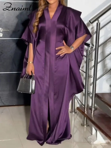 Image of Purple Maxi Dress Women Half Sleeve Straight Loose Fit Evening Party-FrenzyAfricanFashion.com