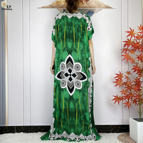 Image of Women Short Sleeve Cotton Loose Femme Robe Dresses With Big Scarf-FrenzyAfricanFashion.com