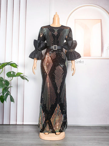 Image of Plus Size Evening Dresses Women 2024 New Dashiki African Sequin Party Long Dress Ankara Robe Elegant Turkey Gown African Clothes-FrenzyAfricanFashion.com