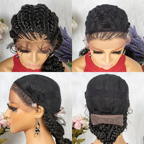 Image of Synthetic Lace Front Cornrow Braids Wigs 28 Inch Double Dutch Braids Handmade Twist Braided Wigs with Baby Hair-FrenzyAfricanFashion.com