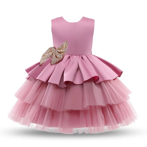 Image of Toddler Baby Girl Dress Big Bow Baptism Dress-FrenzyAfricanFashion.com