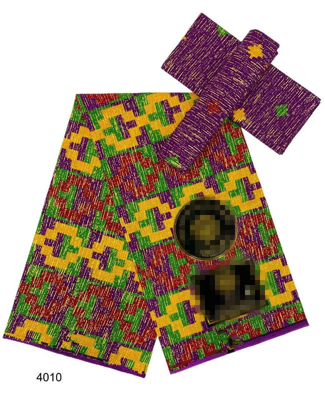 Ankara African Fabric kente gold Real Wax Dress Craft DIY Cotton 4+2yards-FrenzyAfricanFashion.com