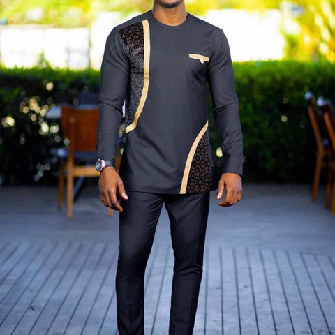 Image of Men's Wedding Suit Two-Piece Trousers T-Shirt Suit Men's Elegant Suit Patchwork Crew Neck Classic Men's Social Suit Dress-FrenzyAfricanFashion.com