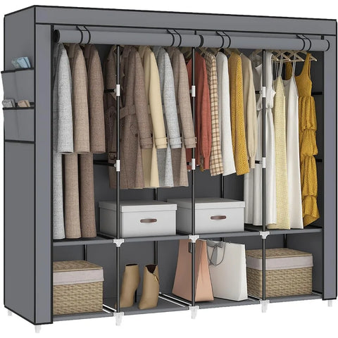 Image of 67 in Portable Closet Wardrobe for Hanging Clothes, Wardrobe Closet , 4 Hanging Rods and Side Pockets, 8 Storage Shelves-FrenzyAfricanFashion.com