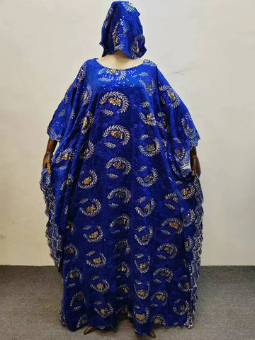 Image of New Fashion Africa Clothing For Woman Dashiki Velvet Fabric Sequin Lace Loose Long Dresses High Quality Free Size Whit Scarf-FrenzyAfricanFashion.com