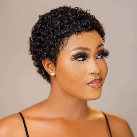 Image of Kinky Curly Wigs Short Wigs Black Women Human Hair-FrenzyAfricanFashion.com