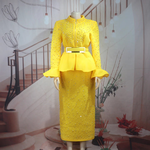 Image of luxury women's elegant dress suit Mesh fabric turkey dresses for women luxury rhinestone african dress-FrenzyAfricanFashion.com