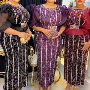 Dashiki Dresses Women Elegant Luxury Velvet Evening Gowns Plus Size Turkey Long Maxi Party Dress-FrenzyAfricanFashion.com