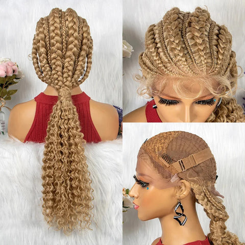 Image of Synthetic Lace Front Cornrow Braids Wigs 28 Inch Double Dutch Braids Handmade Twist Braided Wigs with Baby Hair-FrenzyAfricanFashion.com