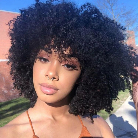 Image of Mongolian Afro Kinky Curly Human Hair Wigs Short Pixie Curl-FrenzyAfricanFashion.com