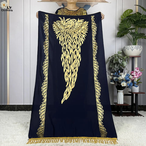 Image of Luxury Party Black and Gold Dress With Big Scarf Boubou Maxi Women Abaya Clothing-FrenzyAfricanFashion.com