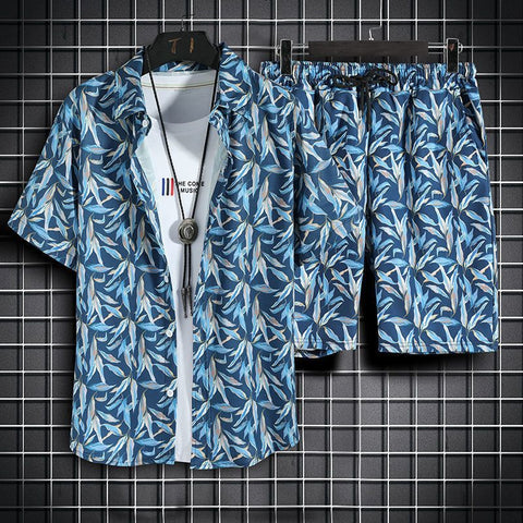 Image of Beach Clothes For Men 2 Piece Set Quick Dry Hawaiian Shirt and Shorts Set Men Fashion Clothing Printing Casual Outfits Summer-FrenzyAfricanFashion.com