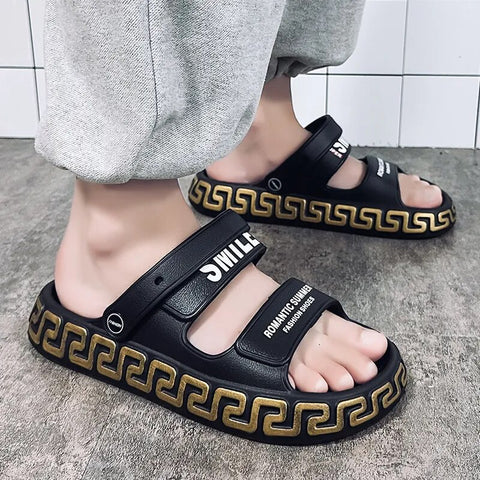 Image of Men's Slippers Summer Luxury Beach Slides Flat Unisex Non-slip Soft Flip Flops Thick Sole-FrenzyAfricanFashion.com