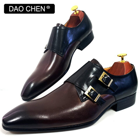 Image of DAOCHEN MEN&#39;S LOAFERS DOUBLE MONK STRAP SHOES GENUINE LEATHER LUXURY MAN DRESS SHOES MIX COLORS OFFICE WEDDING MEN CASUAL SHOES-FrenzyAfricanFashion.com