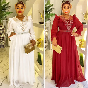 African Plus Size Wedding Party Dresses Women Long Sleeve Dress Dashiki Ankara Evening Gowns Turkey Muslim Maxi Africa Clothing-FrenzyAfricanFashion.com