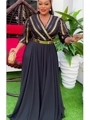 Image of African Dresses for Women Plus Size Lady Africa Clothes Dashiki Ankara Outfits Gown Kaftan Muslim Wedding Party Long Maxi Dress-FrenzyAfricanFashion.com