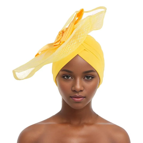 Image of Nigeria Headtie Wedding Party Headties Female Head Wrap Already Made Auto Gele African Auto Gele Women Wedding Flower Turban Cap-FrenzyAfricanFashion.com