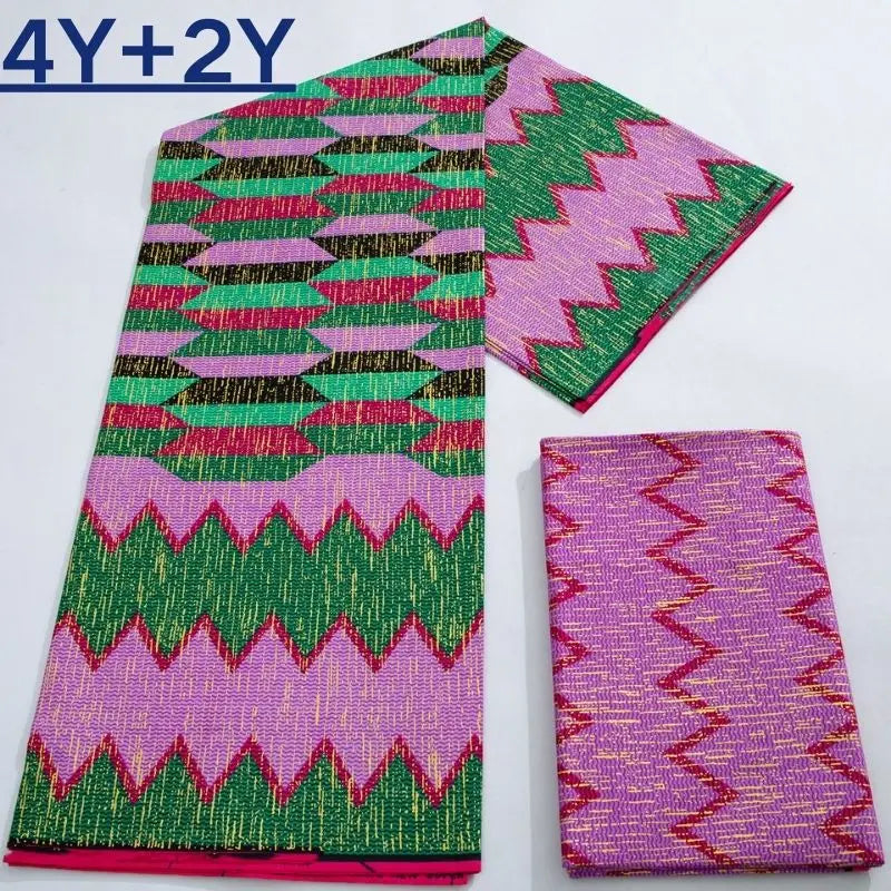 Green Kente Fabric Real Ankara Wax Lace Cotton 6 Yards for Women Party Dress-FrenzyAfricanFashion.com