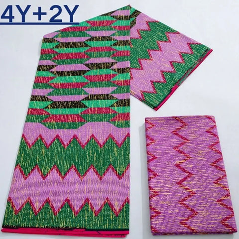 Image of Green Kente Fabric Real Ankara Wax Lace Cotton 6 Yards for Women Party Dress-FrenzyAfricanFashion.com