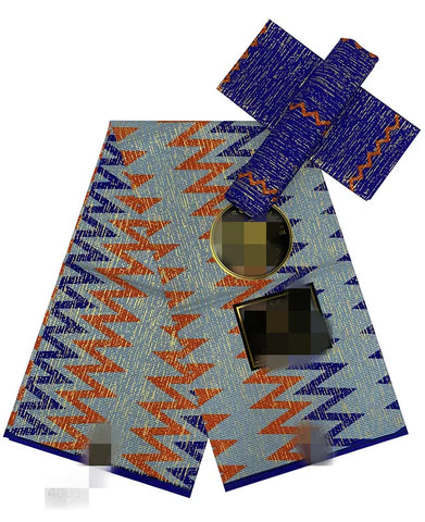 Image of Navy Kente Wax Print Ankara African Fabric Dress Craft DIY Cotton 4+2 yards-FrenzyAfricanFashion.com