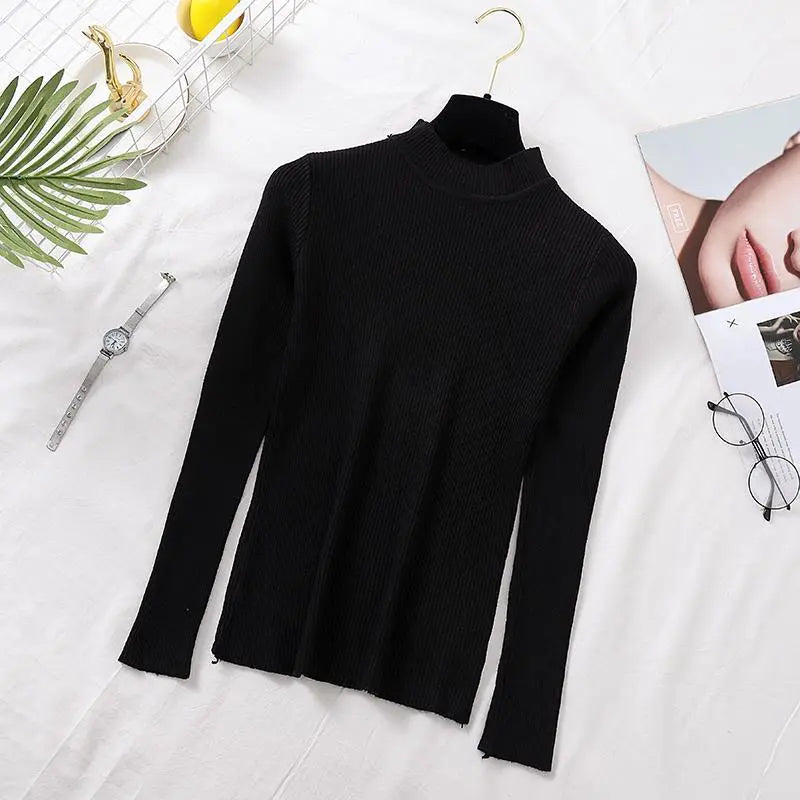 Women Sweater Turtleneck Knitted Long Sleeve Winter Black Pullover-FrenzyAfricanFashion.com