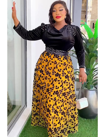 Image of Elegant African Clothes for Women Dashiki Ankara Velvet Outfits Evening Gown Plus Size Lady Wedding Party Long Dresses 2024 New-FrenzyAfricanFashion.com