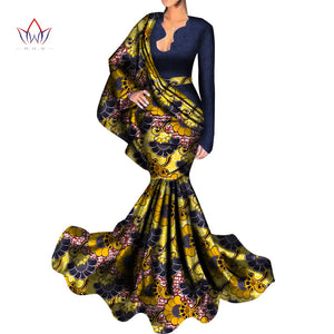 Dashiki African Evening Dresses Bazin Africa Print Cotton Ladies Long Sleeve-FrenzyAfricanFashion.com