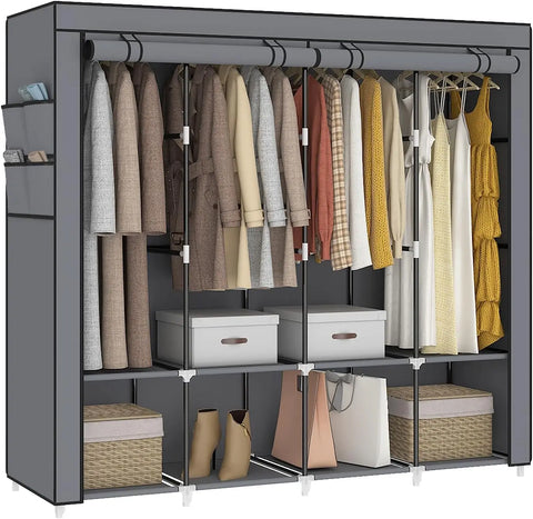 Image of 67 in Portable Closet Wardrobe for Hanging Clothes, Wardrobe Closet , 4 Hanging Rods and Side Pockets, 8 Storage Shelves-FrenzyAfricanFashion.com