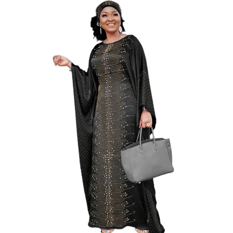 Image of African Dresses for Women Muslim Fashion Abayas Boubou Dashiki Traditional Africa Clothes Ankara Outfit Evening Gown and Headtie-FrenzyAfricanFashion.com