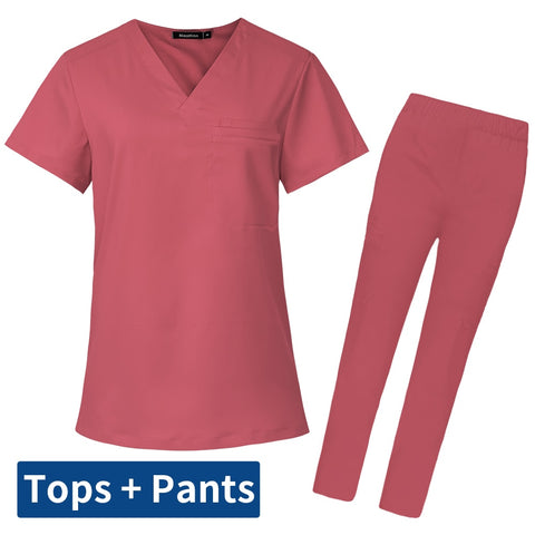 Image of Scrubs Medical Uniform Clinic Hospital Doctor Overalls V-neck Fashion Scrub Pharmacy Nurse Clothes-FrenzyAfricanFashion.com