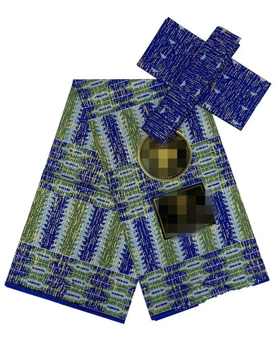 Image of Blue Kente Wax Print Fabric Cotton Ankara African Fabric gold 6 Yards-FrenzyAfricanFashion.com