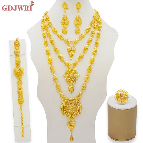 Image of Dubai Jewelry Sets Gold Color Necklace &amp; Earring Set For Women African France Wedding Party Jewelery Ethiopia Bridal Gifts-FrenzyAfricanFashion.com