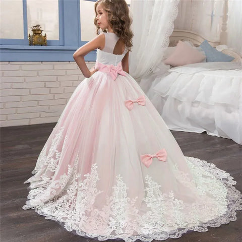 Image of Girls Lace Long Prom Gowns Bridesmaid Kids Dresses-FrenzyAfricanFashion.com