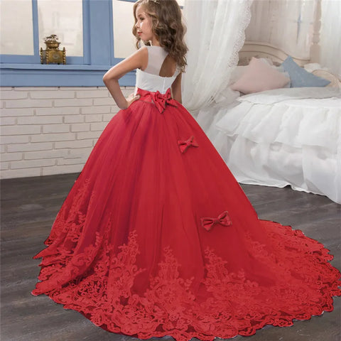 Image of Girls Lace Long Prom Gowns Bridesmaid Kids Dresses-FrenzyAfricanFashion.com