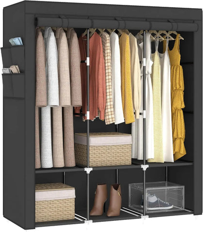 Image of 67 in Portable Closet Wardrobe for Hanging Clothes, Wardrobe Closet , 4 Hanging Rods and Side Pockets, 8 Storage Shelves-FrenzyAfricanFashion.com