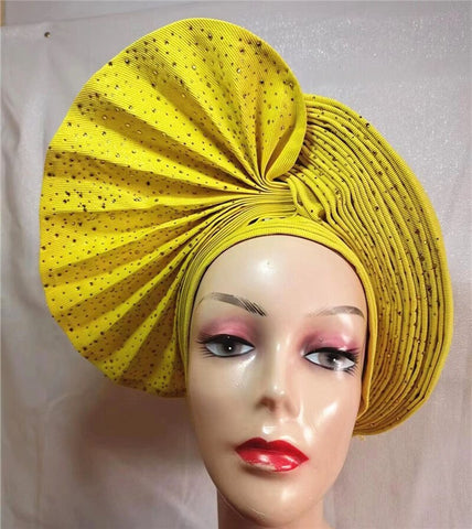 Image of sego gele headtie turbans for women hats for women auto gele headtie already made 2022 aso oke fashion bonnets head wraps-FrenzyAfricanFashion.com