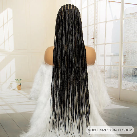 Image of Full Lace Cornrow Braided Wigs Black Women Handmade Synthetic Long Box Braided Wig with Baby Hair Lace Front Braids Wigs-FrenzyAfricanFashion.com