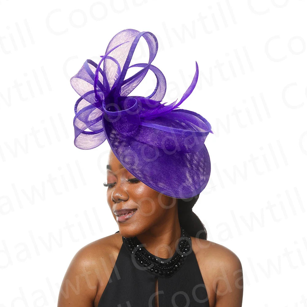 Wedding Church Fascinator Hat Headpiece Women Formal Event Tea Millinery Cap Feather Kentucky Derby Race Millinery-FrenzyAfricanFashion.com