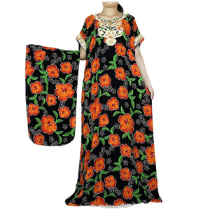 Abaya Cotton Floral Printing Loose Maxi Casual Dress-FrenzyAfricanFashion.com