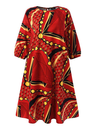 Image of Women Elegant Dress VONDA 2022 Half Sleeve Vintage Printed Holiday Dress Casual Loose Pleated Short Vestidos Beach Baggy Robe-FrenzyAfricanFashion.com