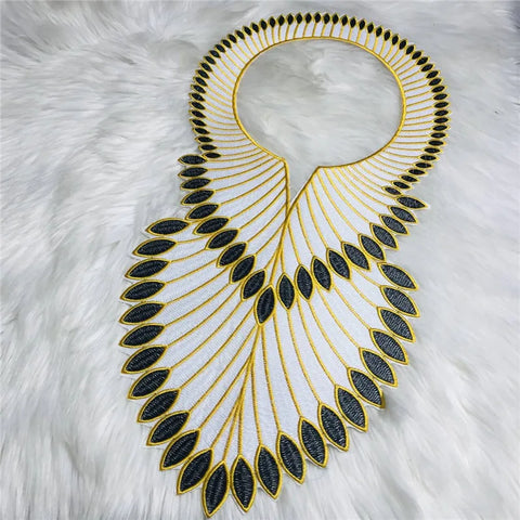 Image of African Embroidery Lace Fabric Collar Neckline Applique-FrenzyAfricanFashion.com