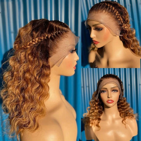 Image of Soft 26''Long 180Density Preplucked Ombre Brown Kinky Curly Lace Front Wig With For Women BabyHair Heat Resistant SyntheticDaily-FrenzyAfricanFashion.com