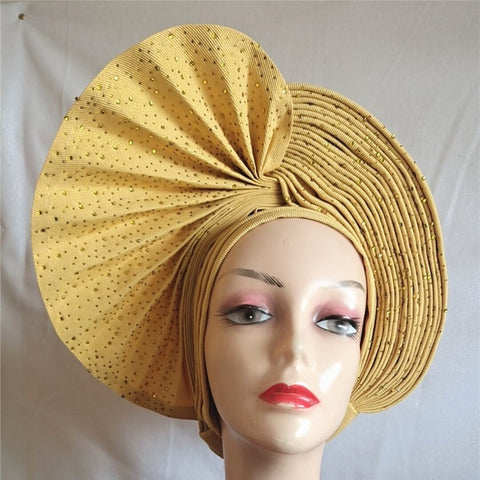 Image of sego gele headtie turbans for women hats for women auto gele headtie already made 2022 aso oke fashion bonnets head wraps-FrenzyAfricanFashion.com